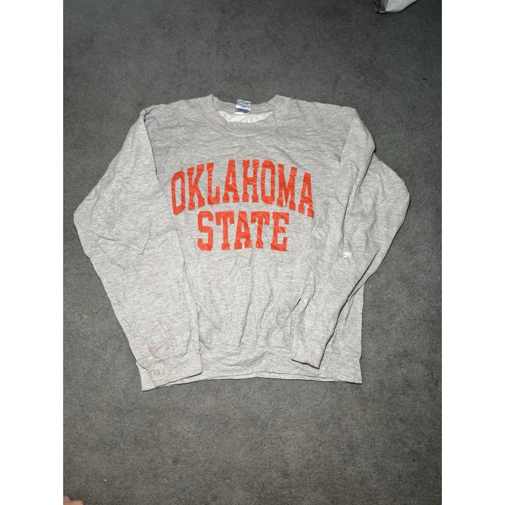 Oklahoma State Cowboys Sweatshirt Mens Medium Gray Spell Out Gildan Crewneck
